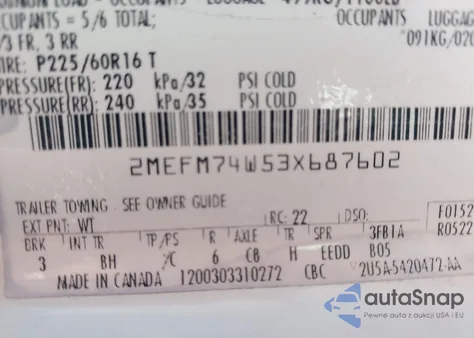 2003 Mercury Grand Marquis Gs from USA, damaged, VIN 2MEFM74W53X687602